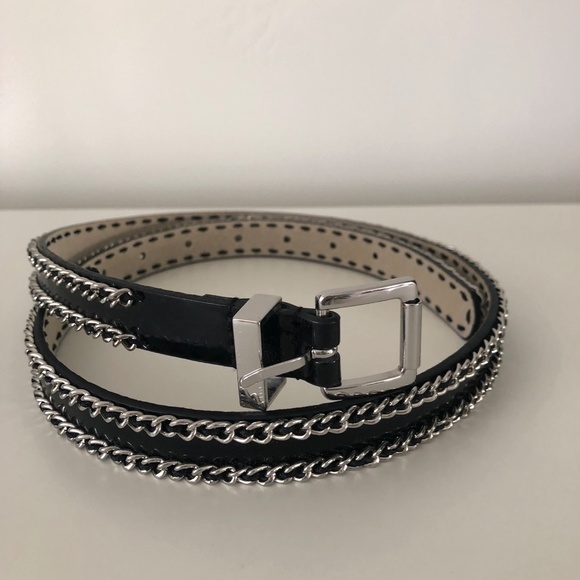 QC Chain Lined Black Patent Belt Women’s Sz 37.5” - Picture 2 of 4